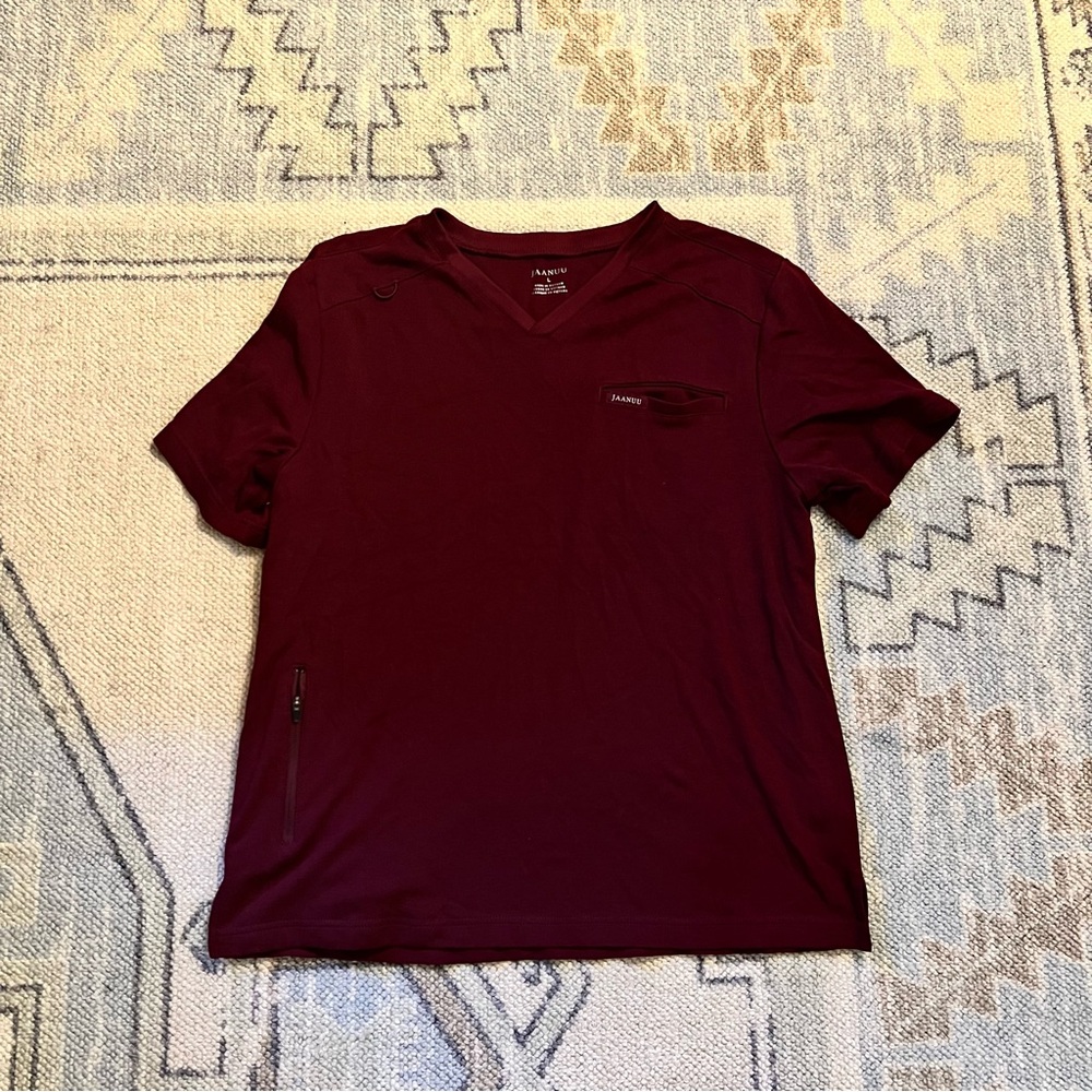 Men's JAANUU Maroon Short Sleeve Scrub Top, Size Large